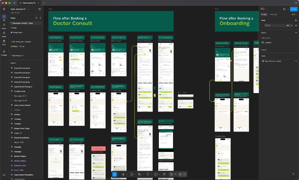Care Journey V1 Figma file — consult, prescription, and timeline flows